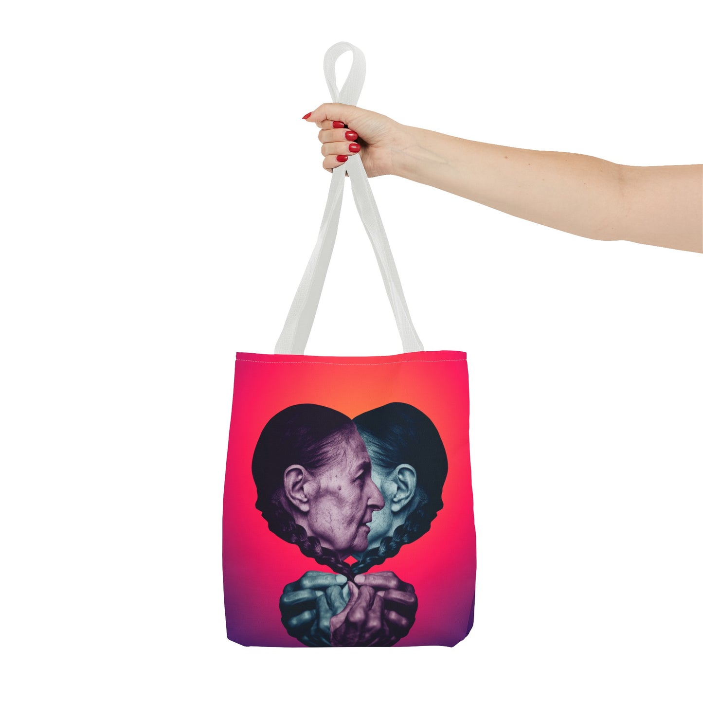 Mesmerizing Collage Art Tote Bag "Keeping Secrets" - Woman Whispering Secret into Her Own Ear