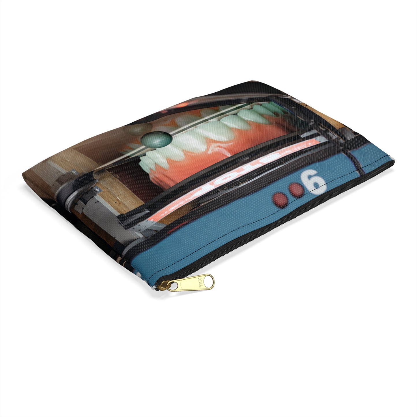Whimsical Bowling Lane Art on Accessory Pouch - 'Gutter Mouth'