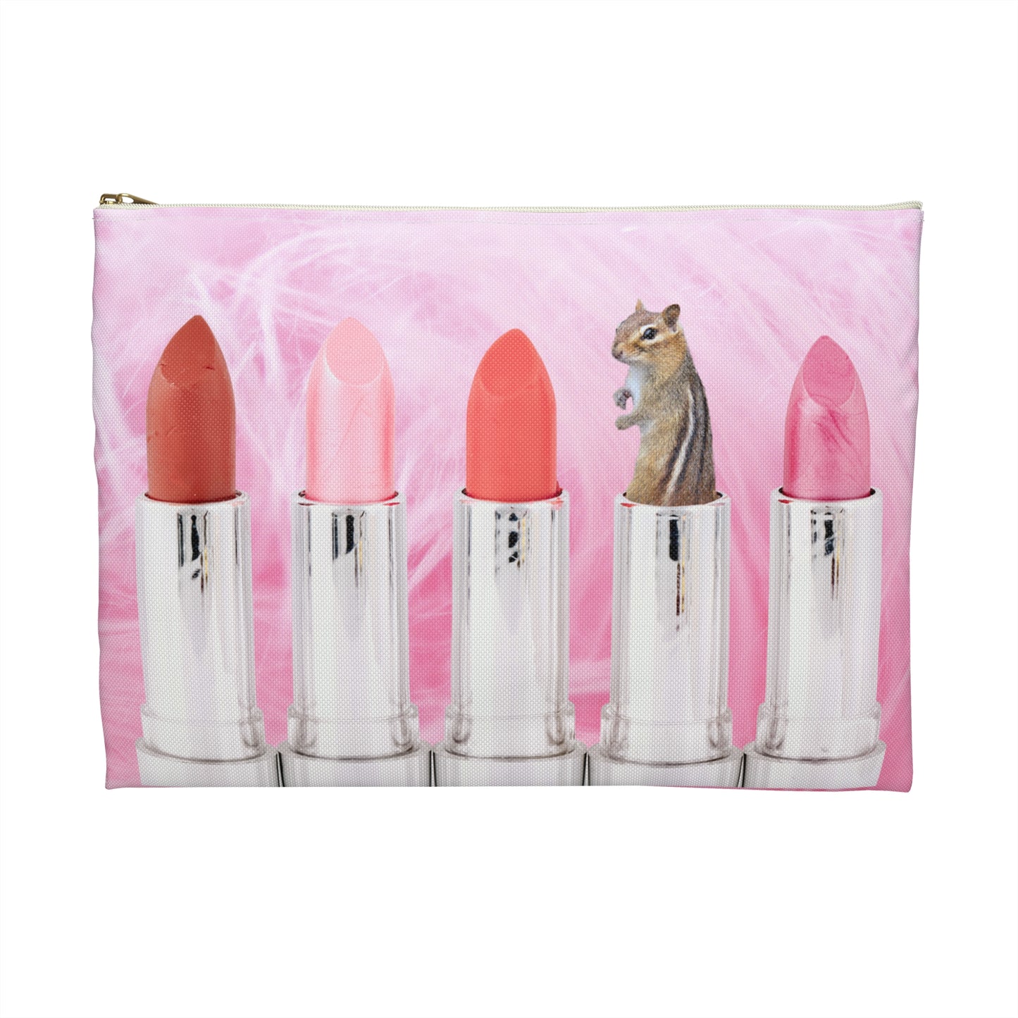 Vibrant Lipstick Accessory Pouch with Chipmunk Surprise - Unique Gift "Shocking Color"