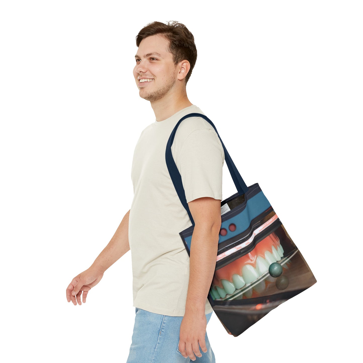 Gutter Mouth Tote Bag with Whimsical Bowling Lane Collage Art Bowler's Dental Tote