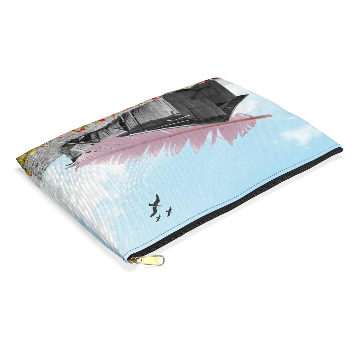 Strong As A Feather Accessory Pouch with Surreal Collage Art