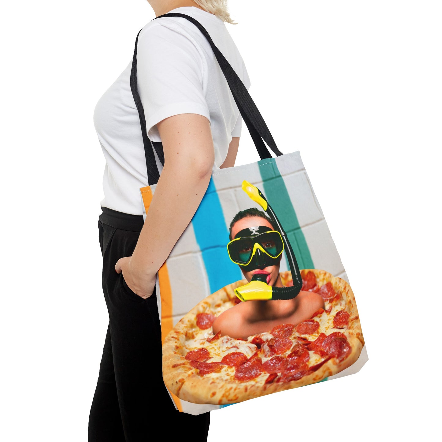 Cheesy Pizza Scuba Diver Tote Bag - Colorful Artwork for Divers & Foodies "Grease and Salt"