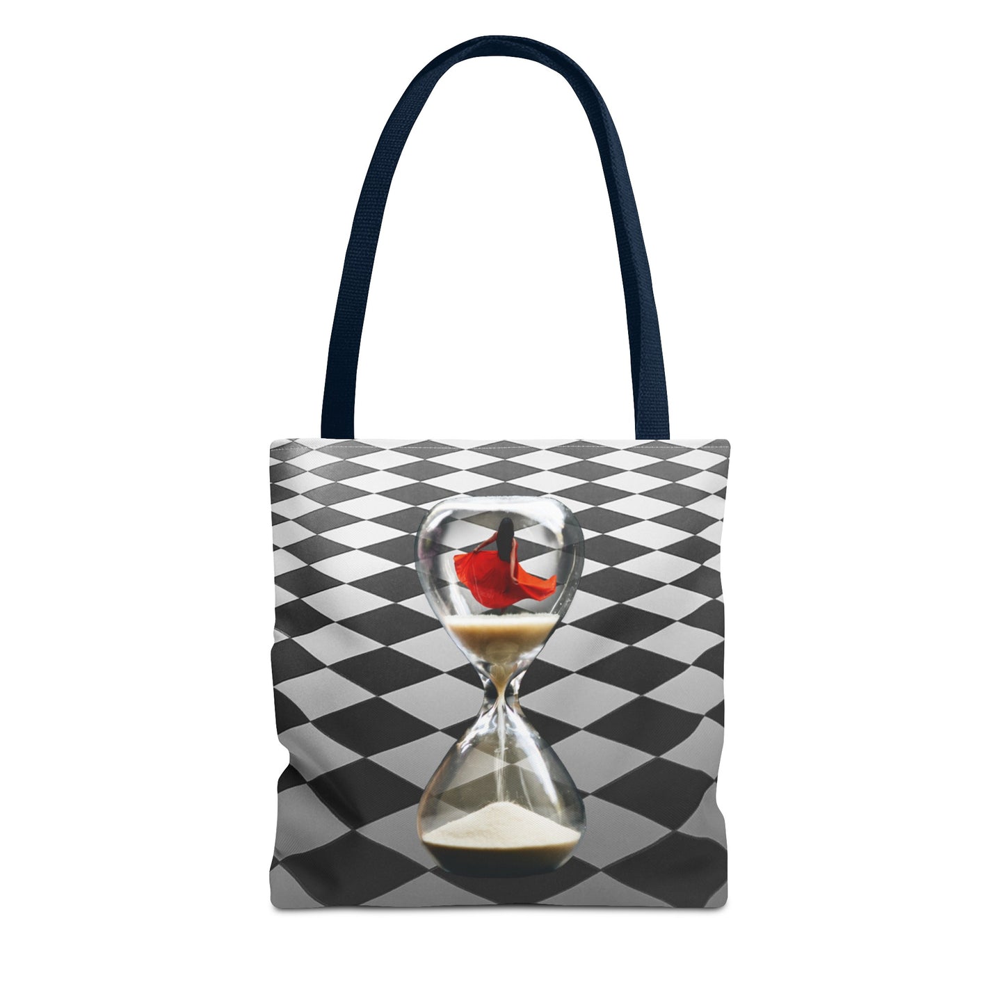 Red Dress Dancer Tote Bag - Surreal Art Checkerboard Design - Dance Through Life