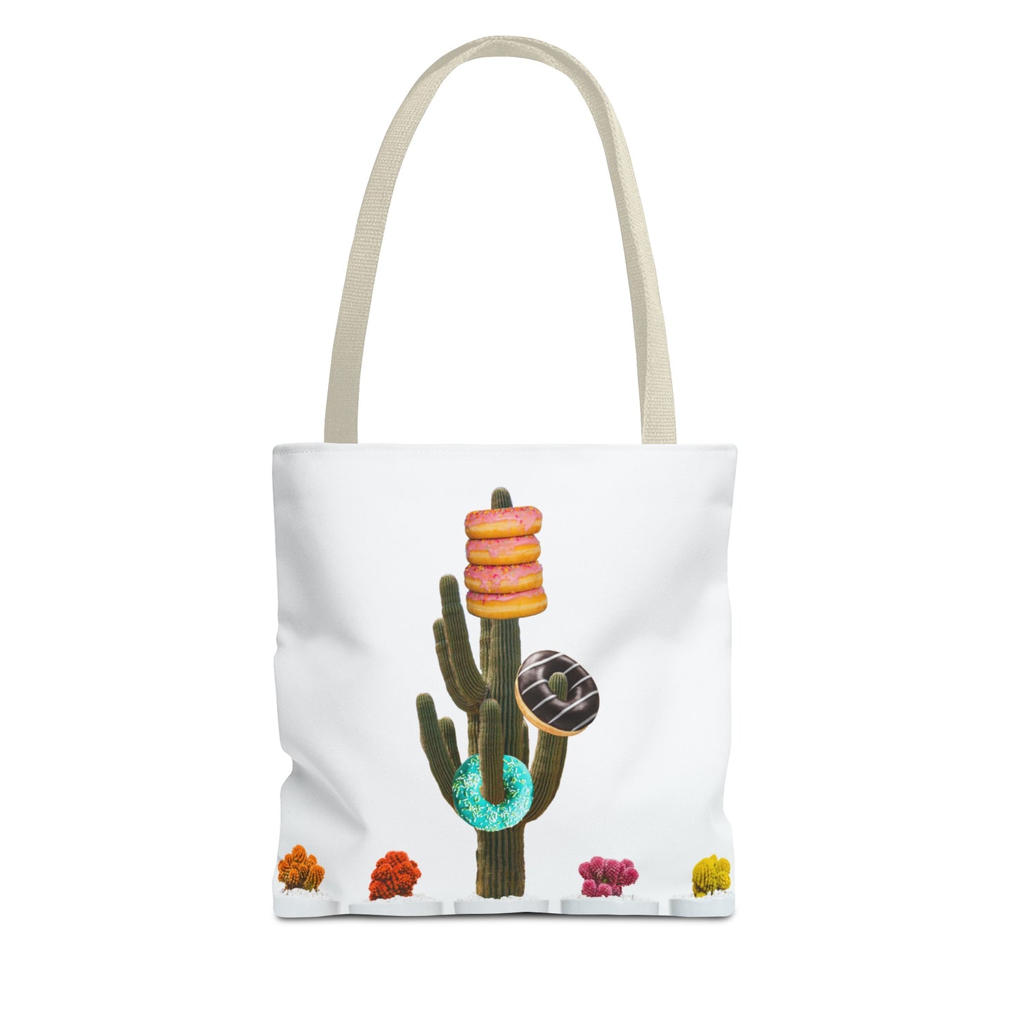 Collage Art Tote Bag featuring 'Giving Tree' & Colorful Donut Cactus Design
