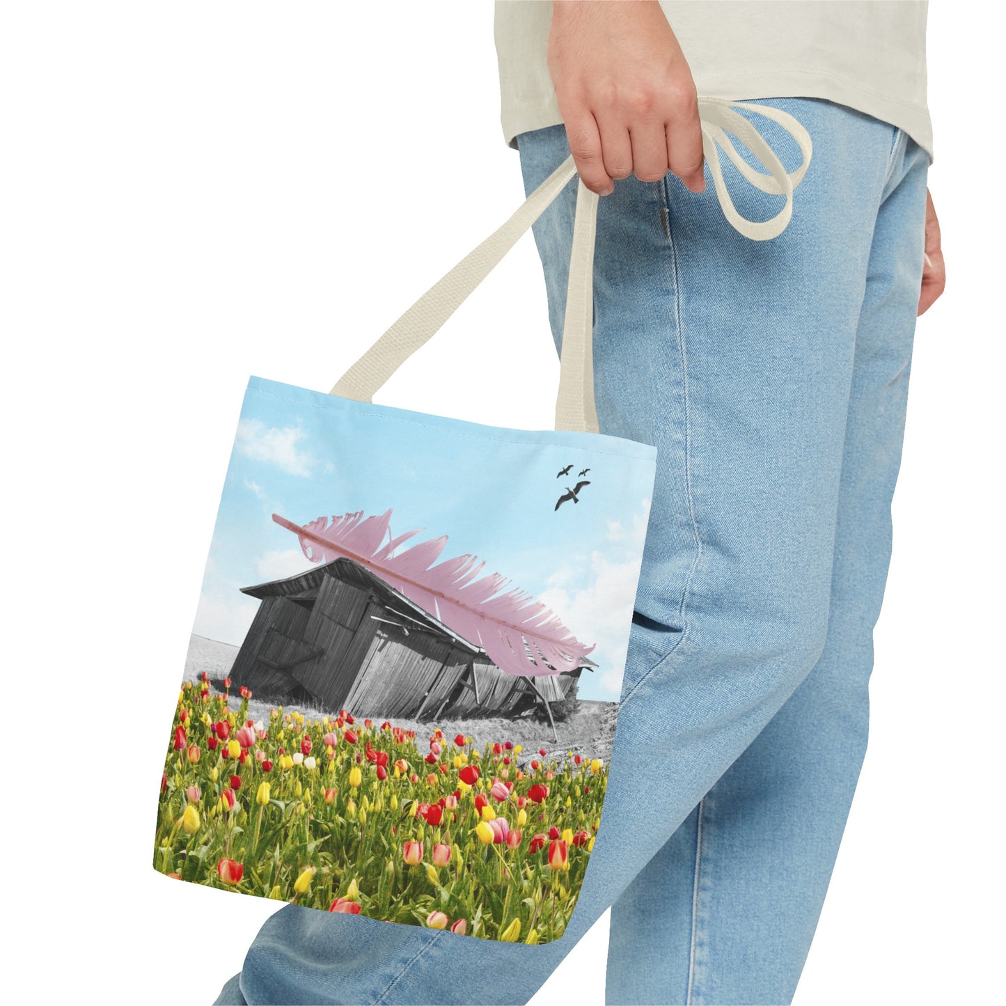Strong As A Feather Tote Bag with Surreal Collage Art