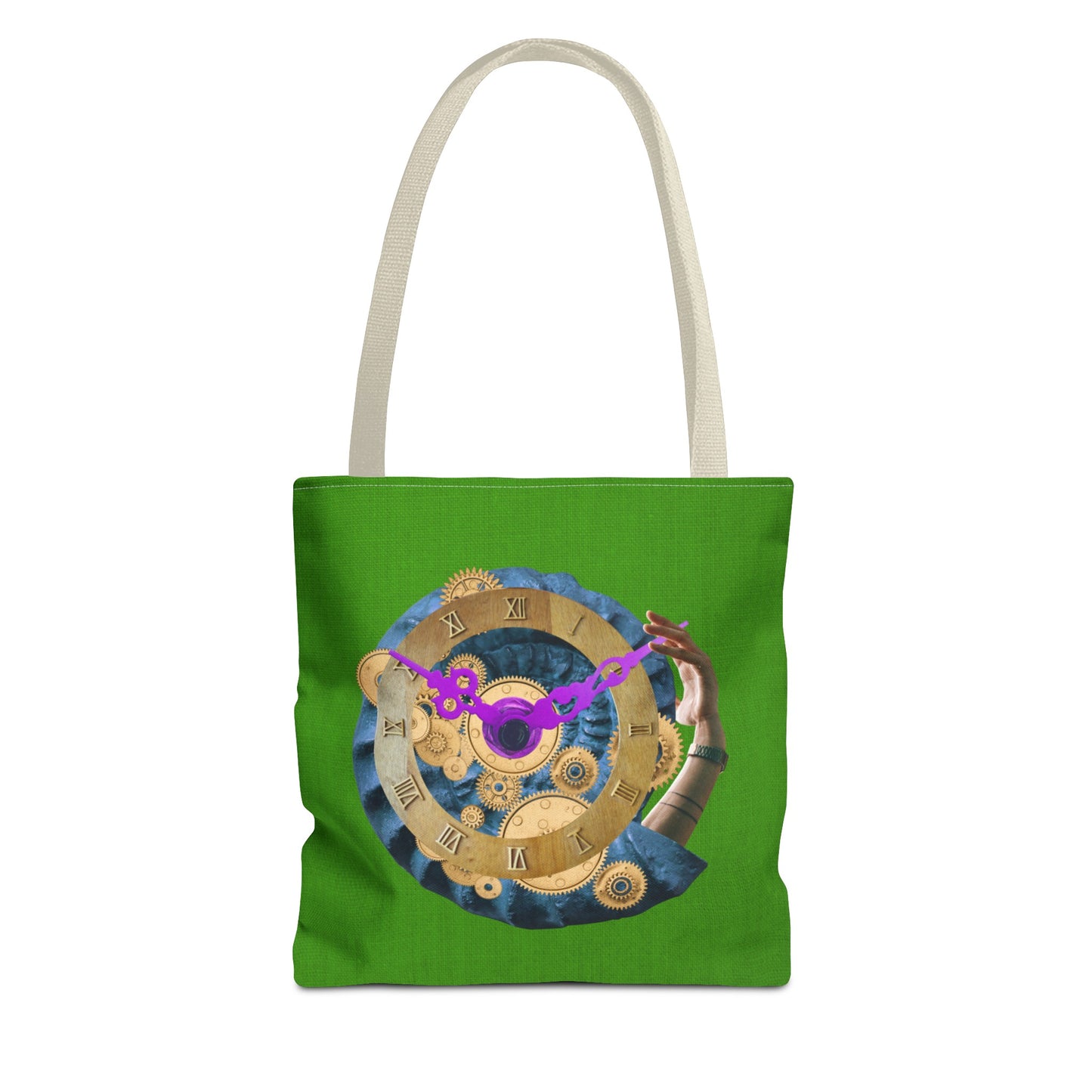 Steampunk Clock Tote Bag with Surreal Ammonite Art Print - Departure Time