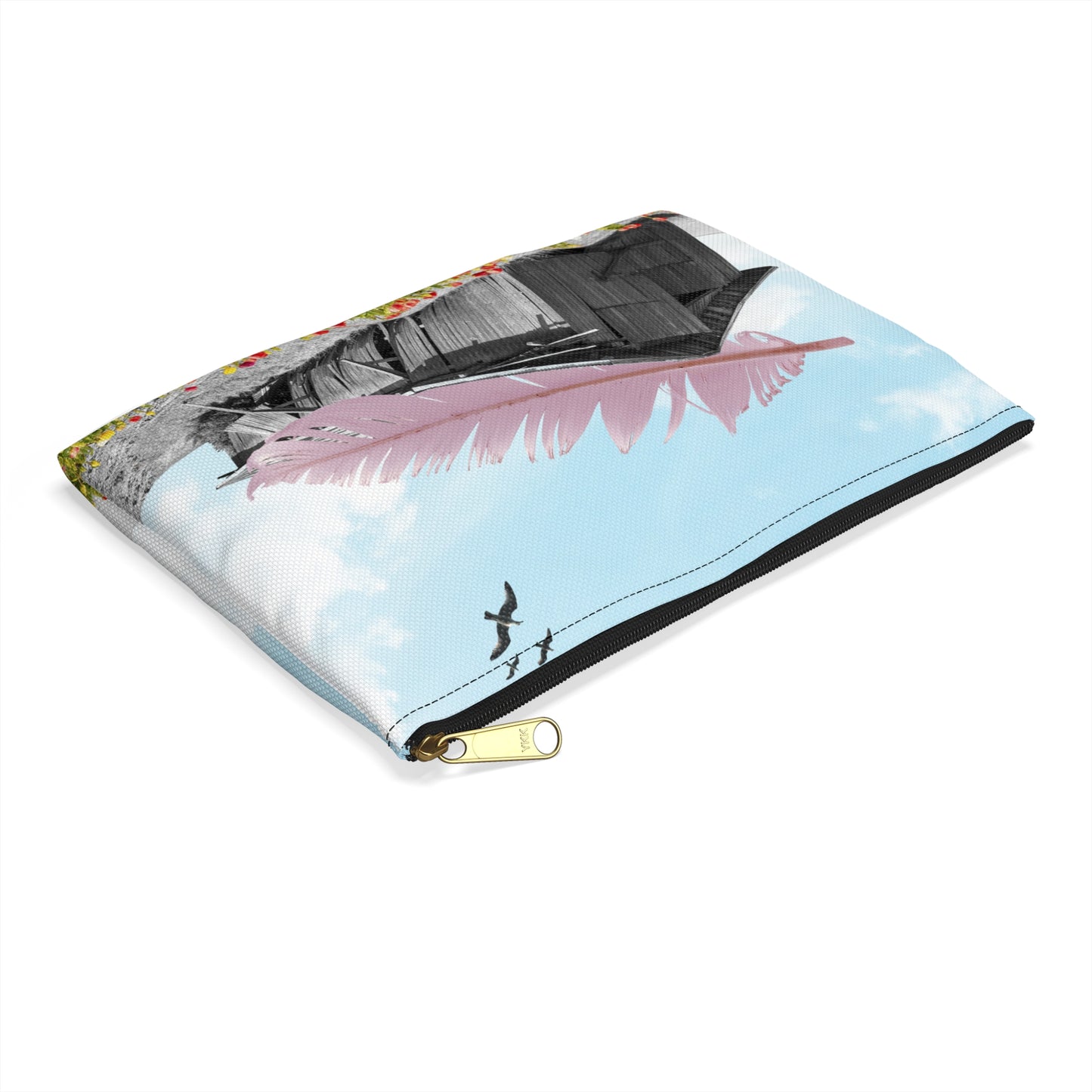 Strong As A Feather Accessory Pouch with Surreal Collage Art
