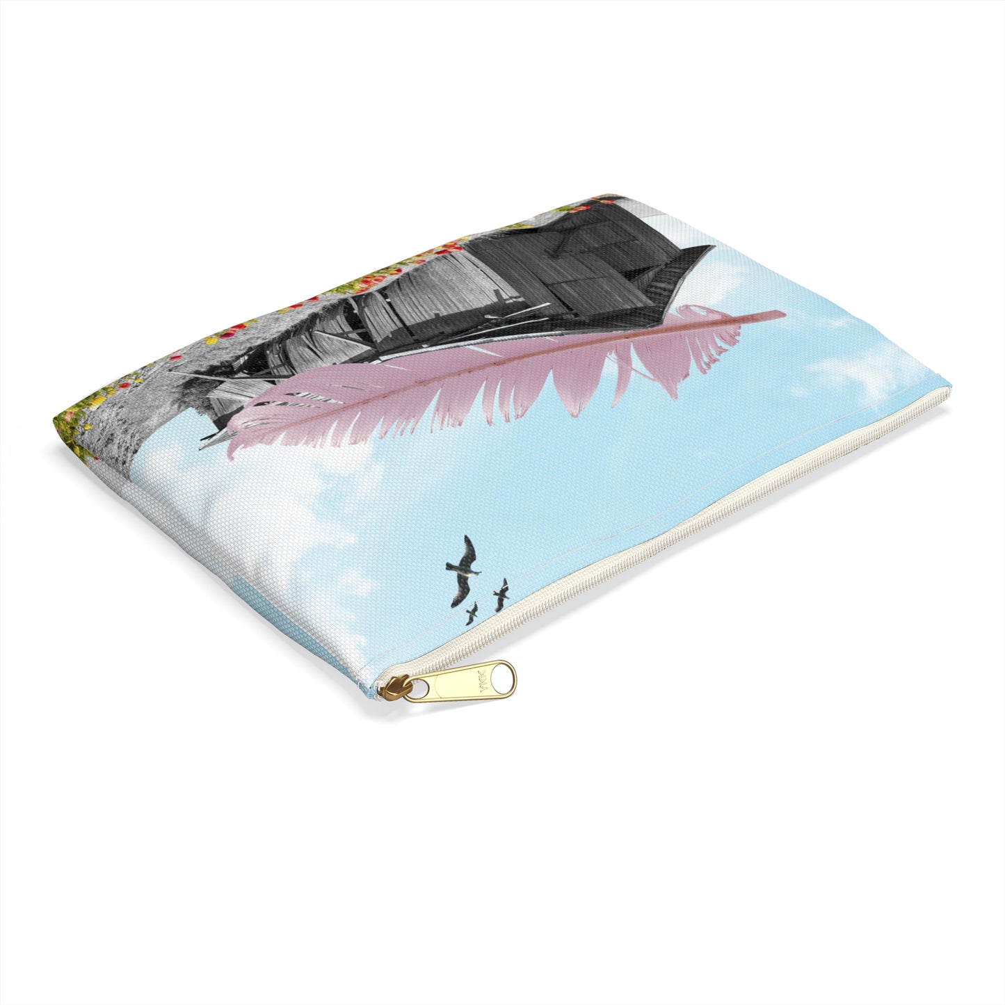 Strong As A Feather Accessory Pouch with Surreal Collage Art