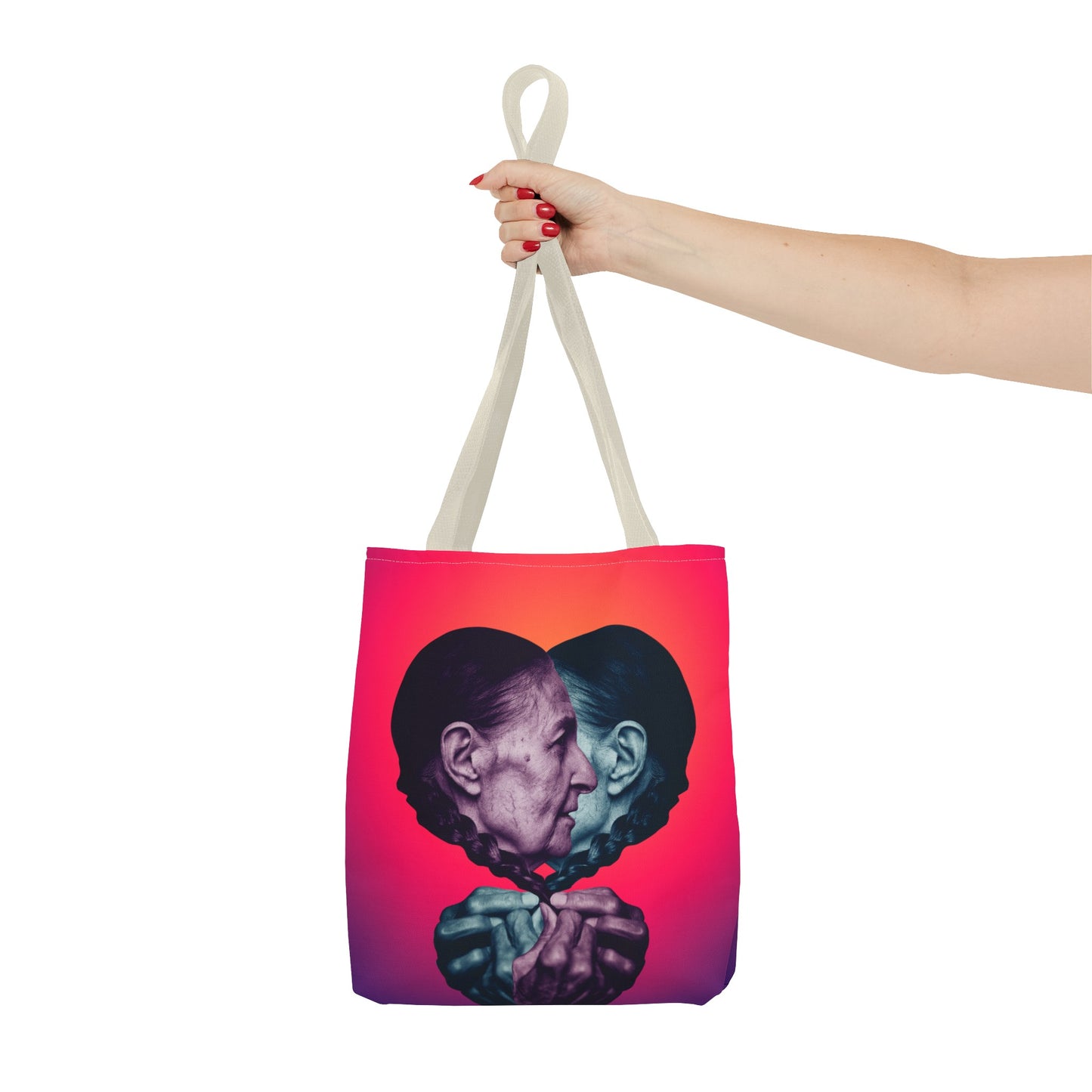 Mesmerizing Collage Art Tote Bag "Keeping Secrets" - Woman Whispering Secret into Her Own Ear