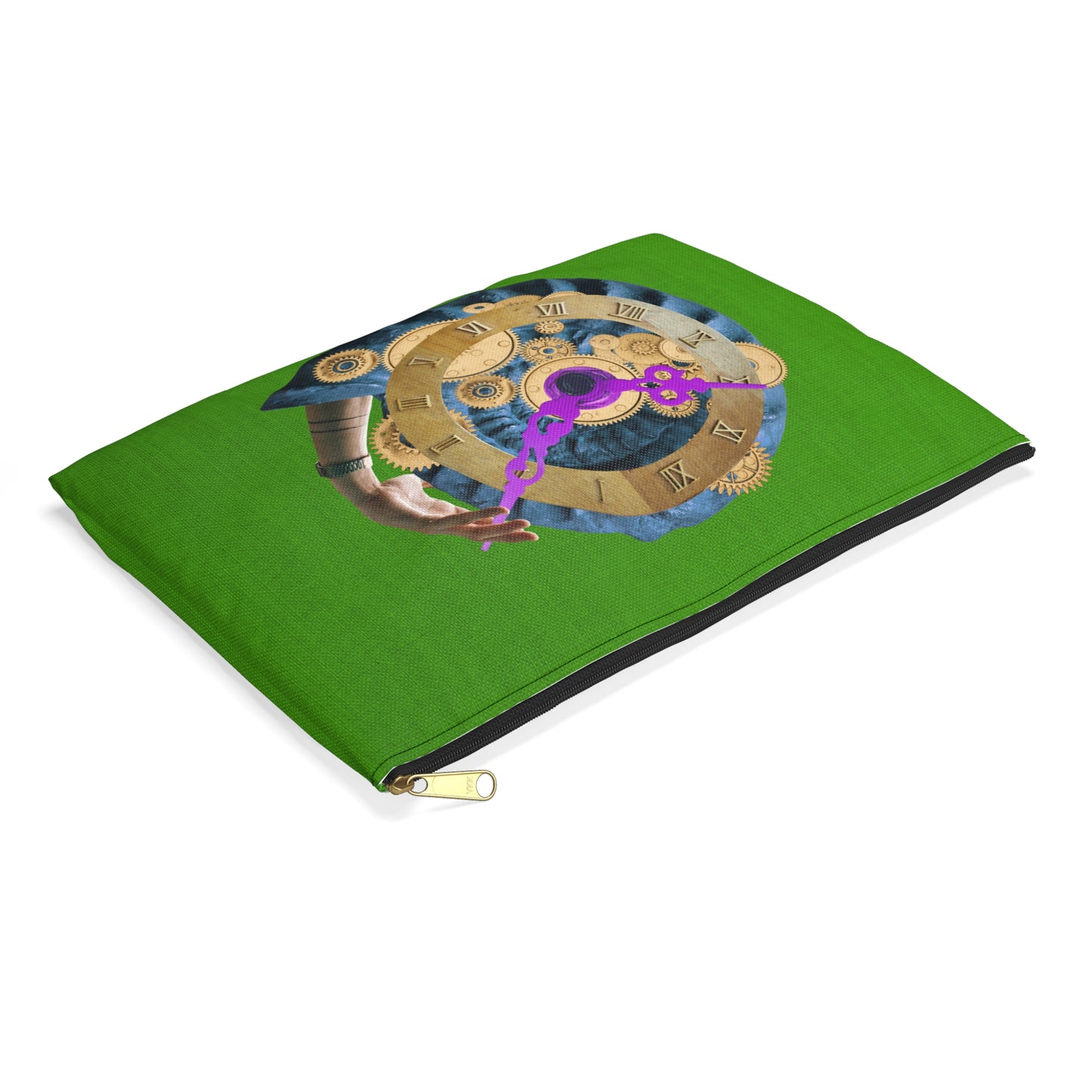 Steampunk Clock Accessory Pouch with Surreal Ammonite Art Print - Departure Time