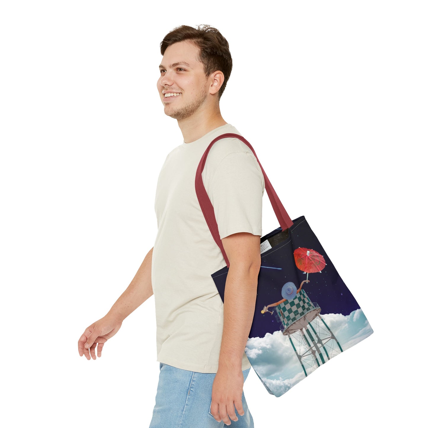 Tote Bag Featuring Surreal Art 'Soaked' - Woman with Martini Glass and Cocktail Umbrella - Nighttime Bliss