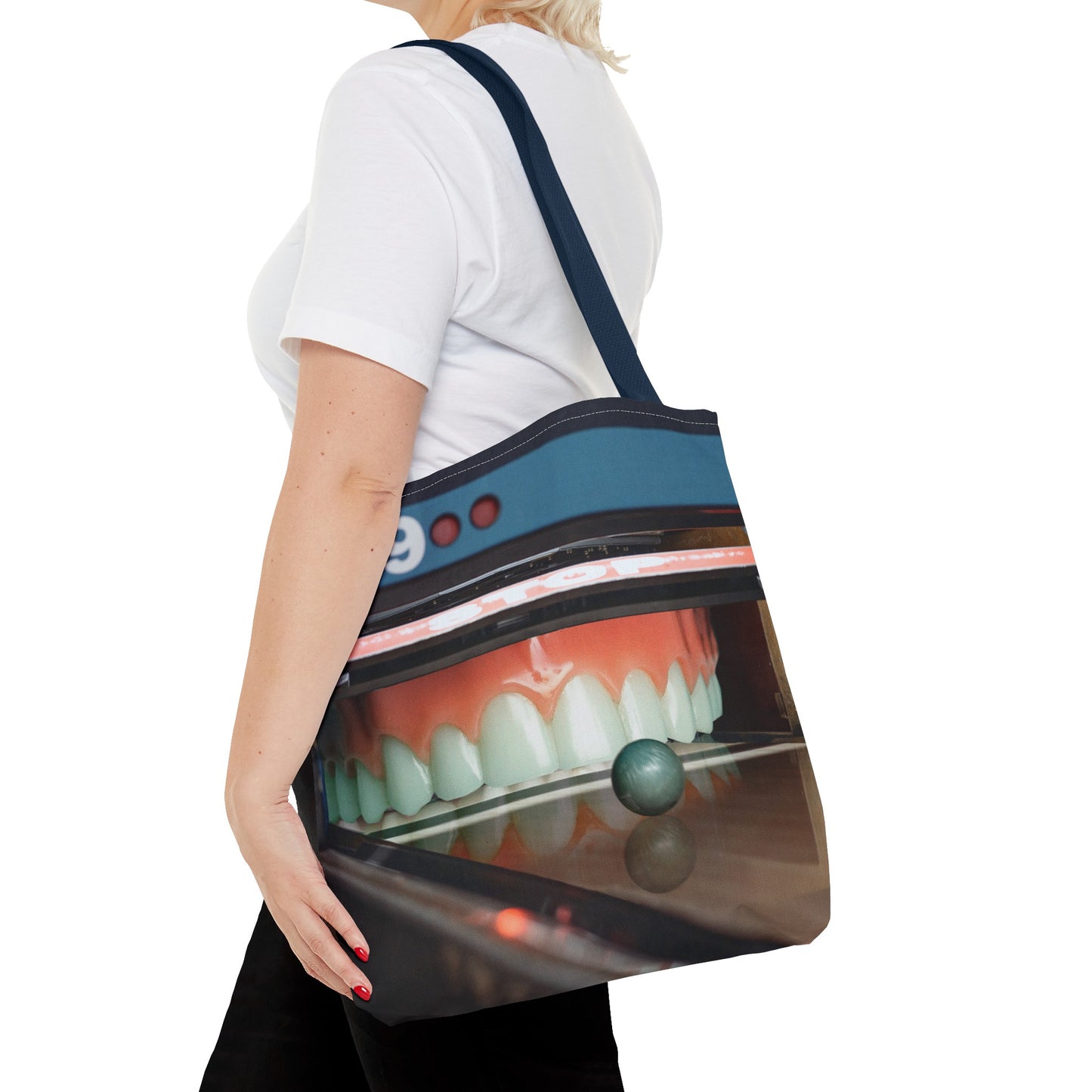 Gutter Mouth Tote Bag with Whimsical Bowling Lane Collage Art Bowler's Dental Tote