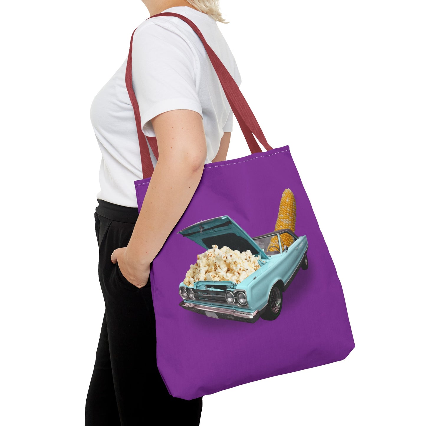 Quirky Tote Bag with Surreal Popcorn Car Art Print - Poppin' Ride