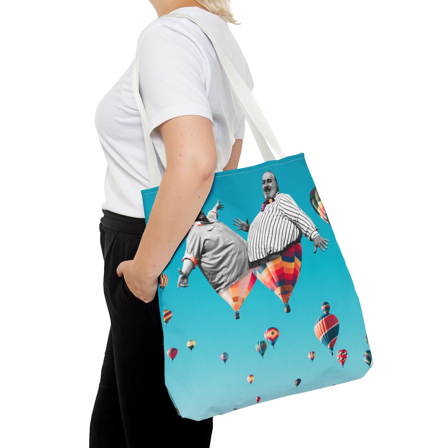 Whimsical Tote Bag with Surreal Art Print - Up Up & Away - Captivating Figures in Flight