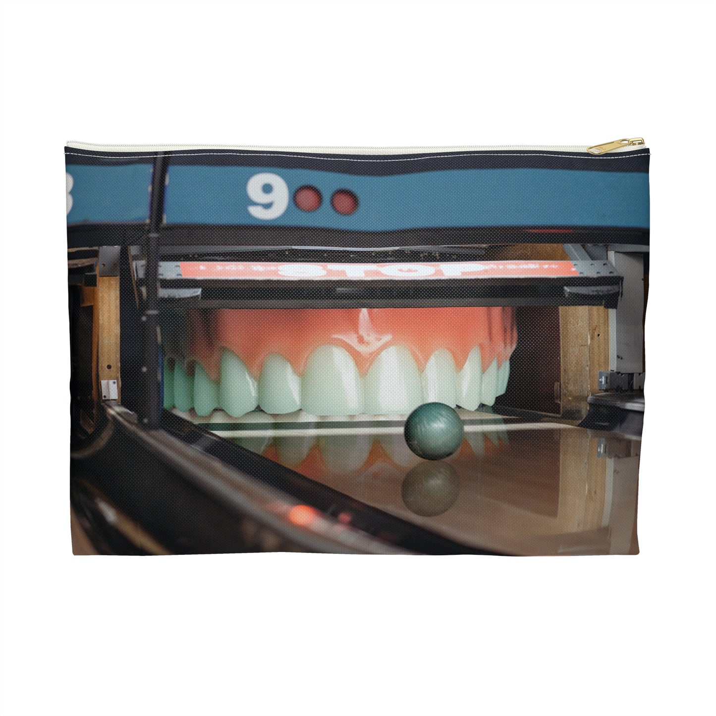 Whimsical Bowling Lane Art on Accessory Pouch - 'Gutter Mouth'