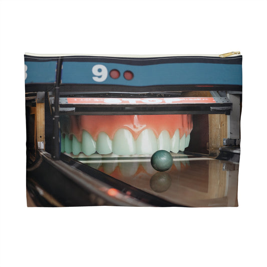 Whimsical Bowling Lane Art on Accessory Pouch - 'Gutter Mouth'