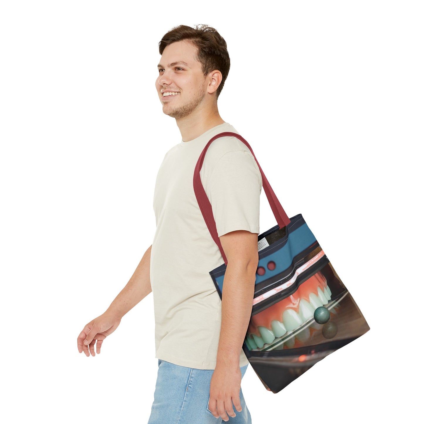 Gutter Mouth Tote Bag with Whimsical Bowling Lane Collage Art Bowler's Dental Tote