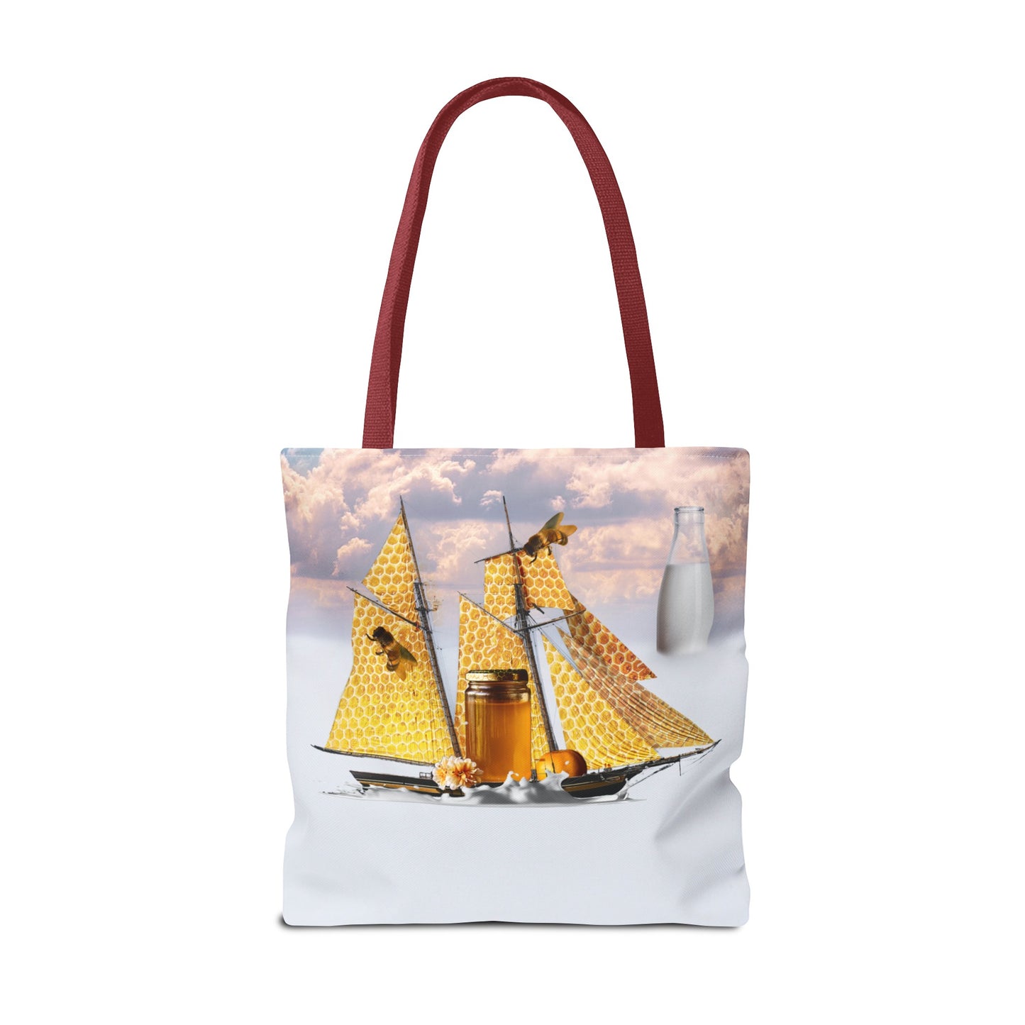Tote Bag, Bees at Sea on Honeycomb Ship 'Milk & Honey' Surreal Whimsical Collage Art