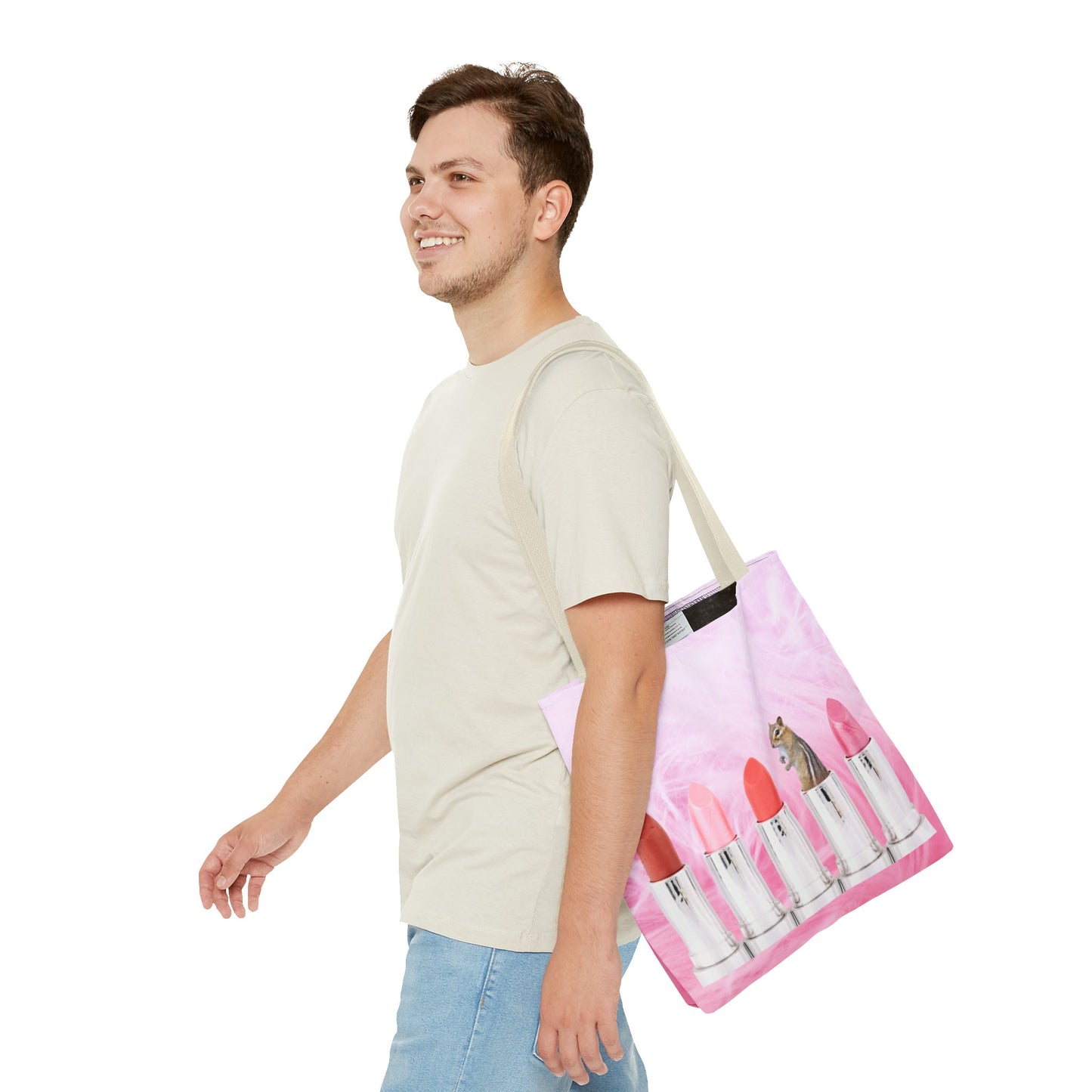 Vibrant Lipstick Tote Bag with Chipmunk Surprise - Unique Gift "Shocking Color"