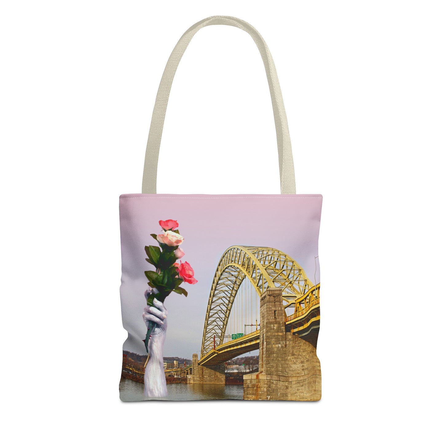 Romantic Tote Bag for Valentine's and Long-Distance Lovers: A Bridge Too Far Design with Flowers