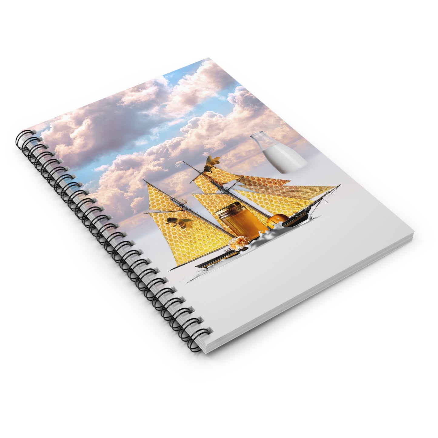 Whimsical Honeybee Spiral Notebook: 'Milk & Honey' Surreal Art Bees at Sea