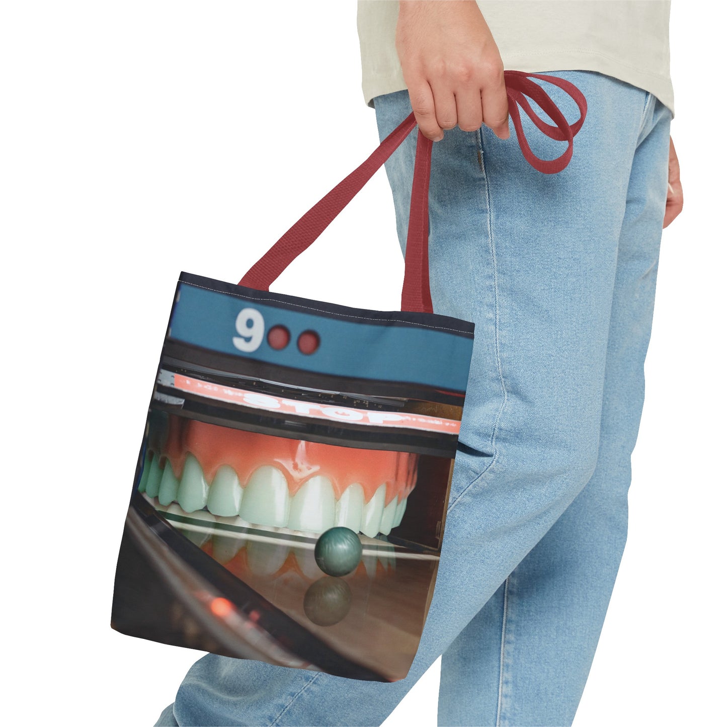 Gutter Mouth Tote Bag with Whimsical Bowling Lane Collage Art Bowler's Dental Tote