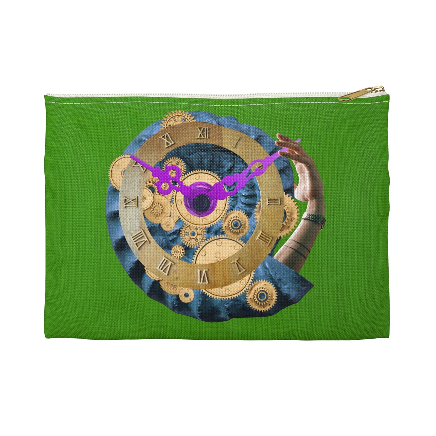 Steampunk Clock Accessory Pouch with Surreal Ammonite Art Print - Departure Time