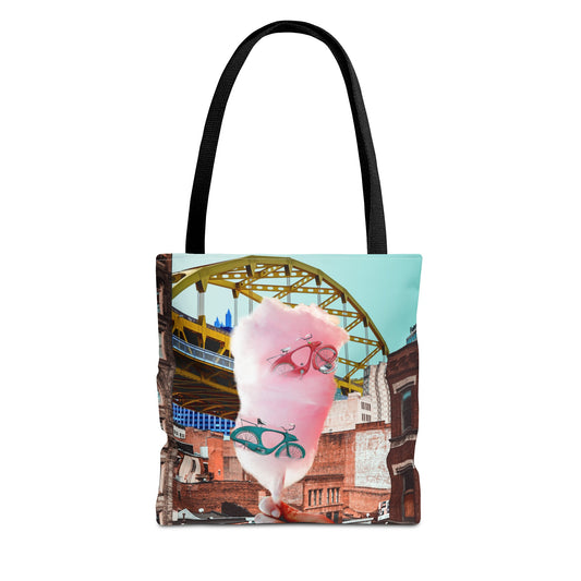 Sweet Ride Pittsburgh Landscape Tote Bag with Cotton Candy and Vintage Bicycles