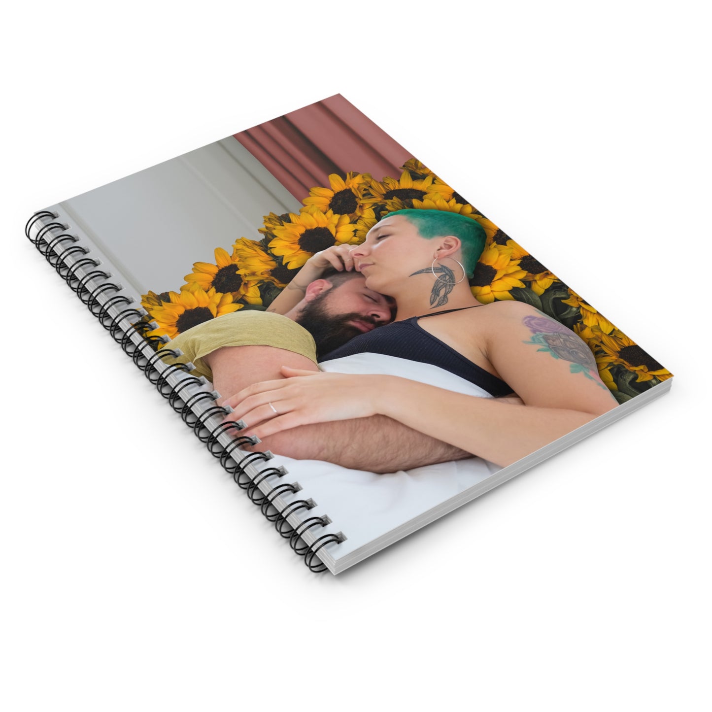 Spiral Notebook with Surreal Art Collage 'Sunflowers in Your Room' Loving Cuddling Couple Romantic Punk Tattoo