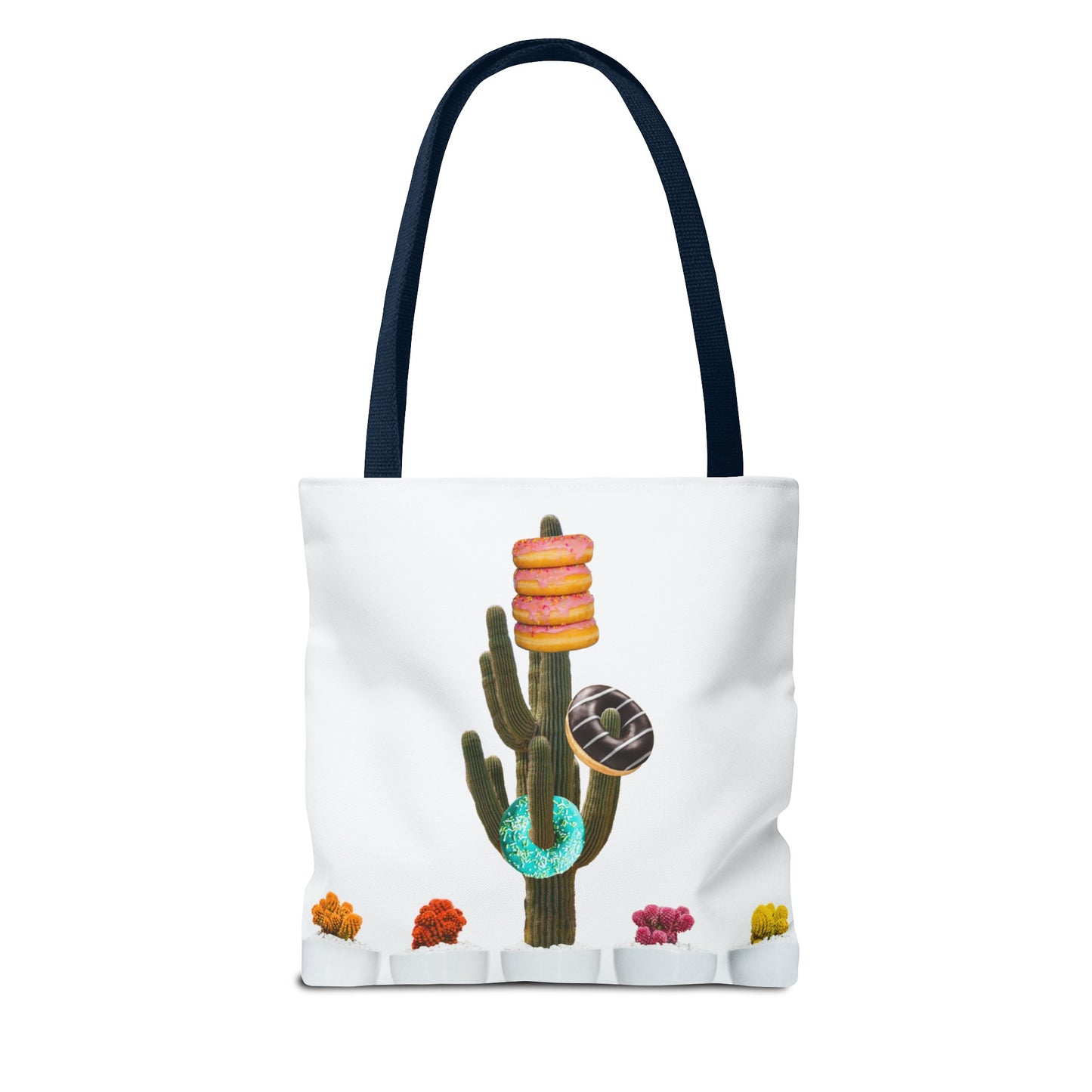 Collage Art Tote Bag featuring 'Giving Tree' & Colorful Donut Cactus Design