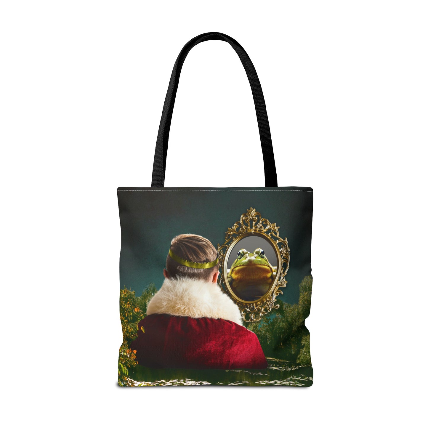 Frog Prince Reflection Tote Bag - Mystic Wetlands Collage Art Print