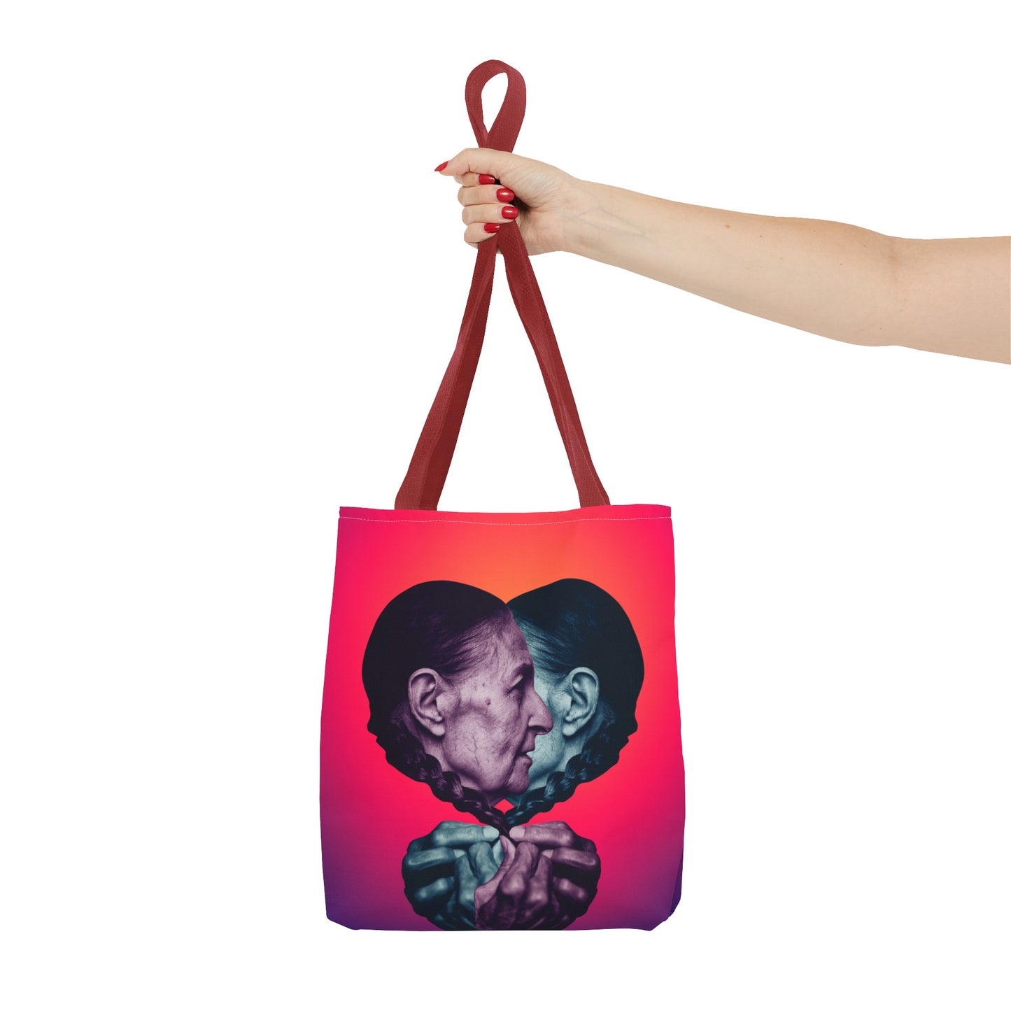 Mesmerizing Collage Art Tote Bag "Keeping Secrets" - Woman Whispering Secret into Her Own Ear