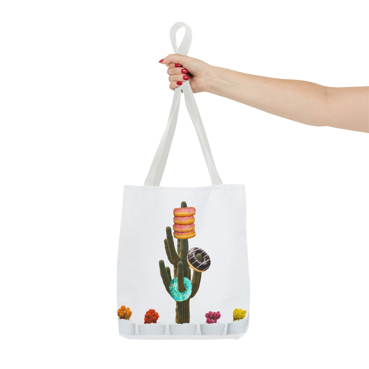 Collage Art Tote Bag featuring 'Giving Tree' & Colorful Donut Cactus Design