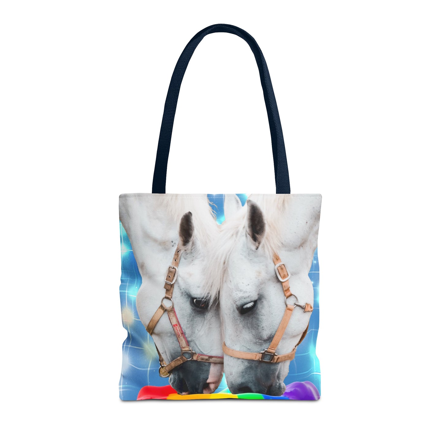 Unique Tote Bag "Pooping Rainbows" Art - White Horses Eating Rainbow Feed
