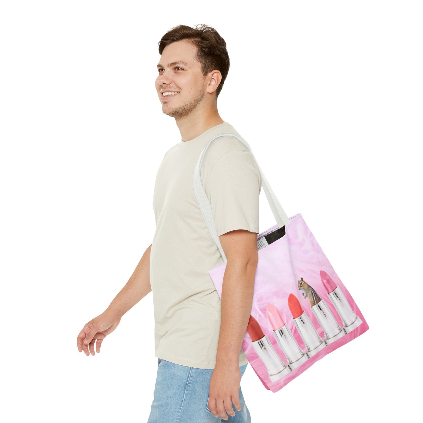 Vibrant Lipstick Tote Bag with Chipmunk Surprise - Unique Gift "Shocking Color"