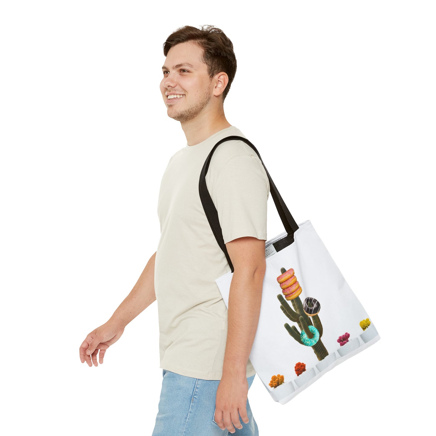 Collage Art Tote Bag featuring 'Giving Tree' & Colorful Donut Cactus Design