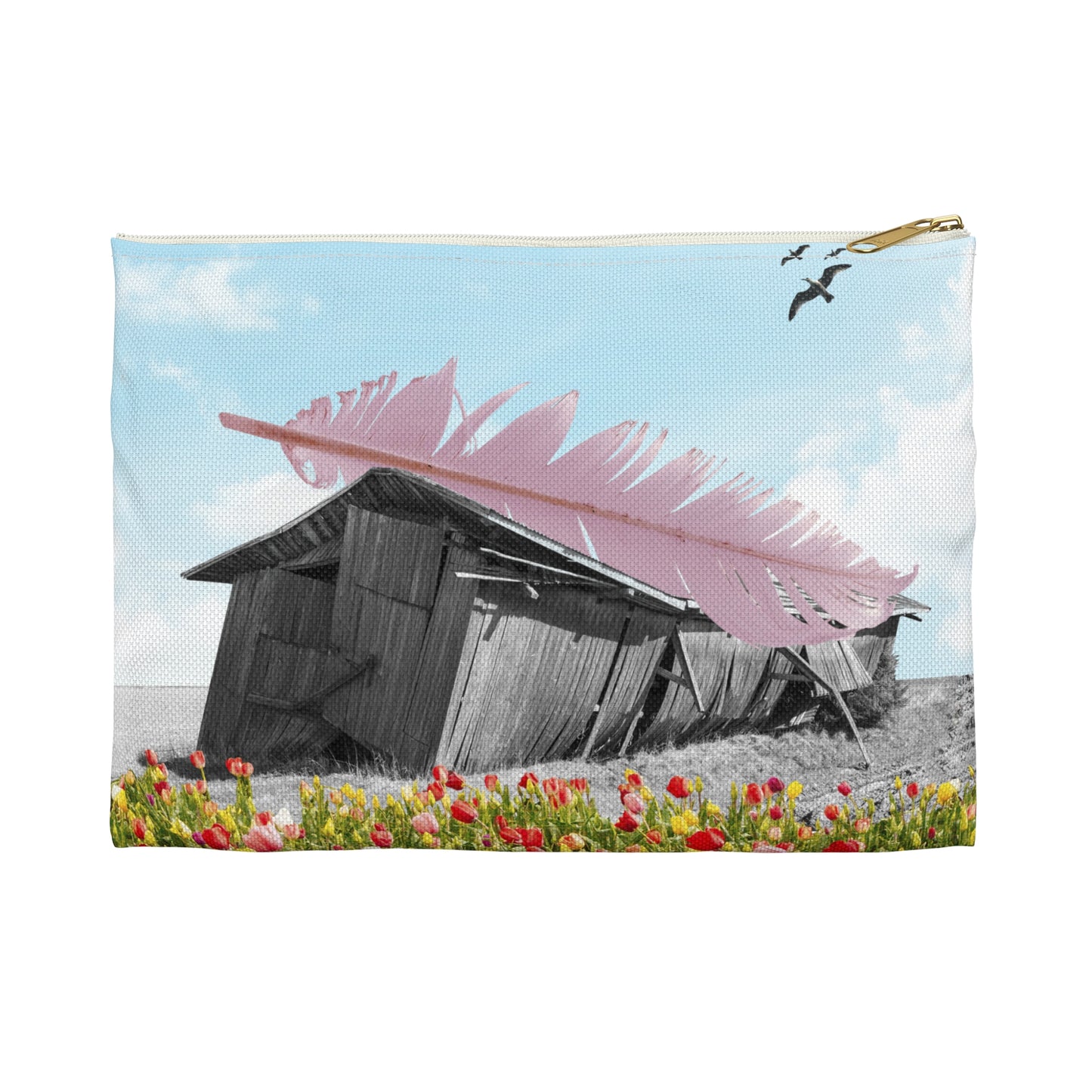 Strong As A Feather Accessory Pouch with Surreal Collage Art