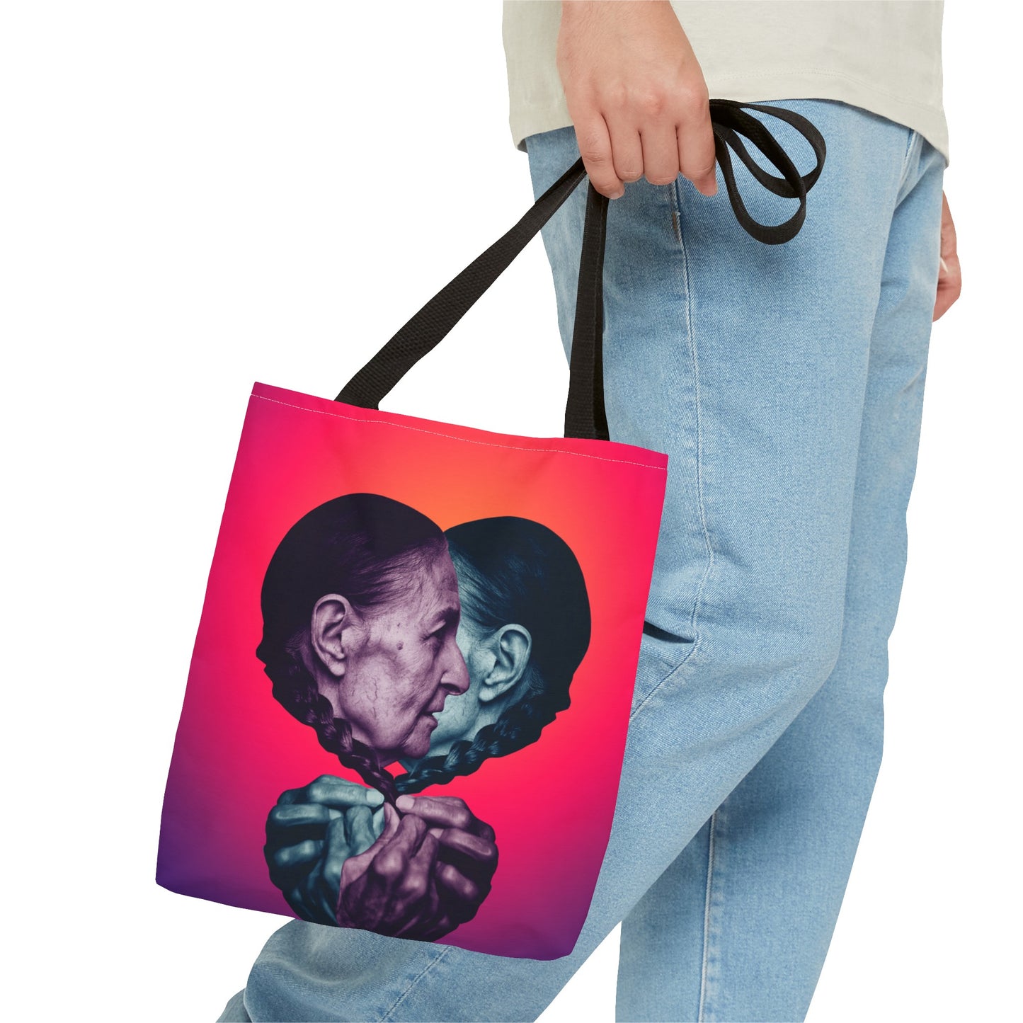 Mesmerizing Collage Art Tote Bag "Keeping Secrets" - Woman Whispering Secret into Her Own Ear