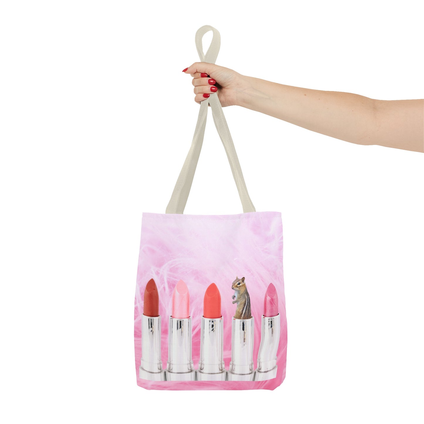Vibrant Lipstick Tote Bag with Chipmunk Surprise - Unique Gift "Shocking Color"