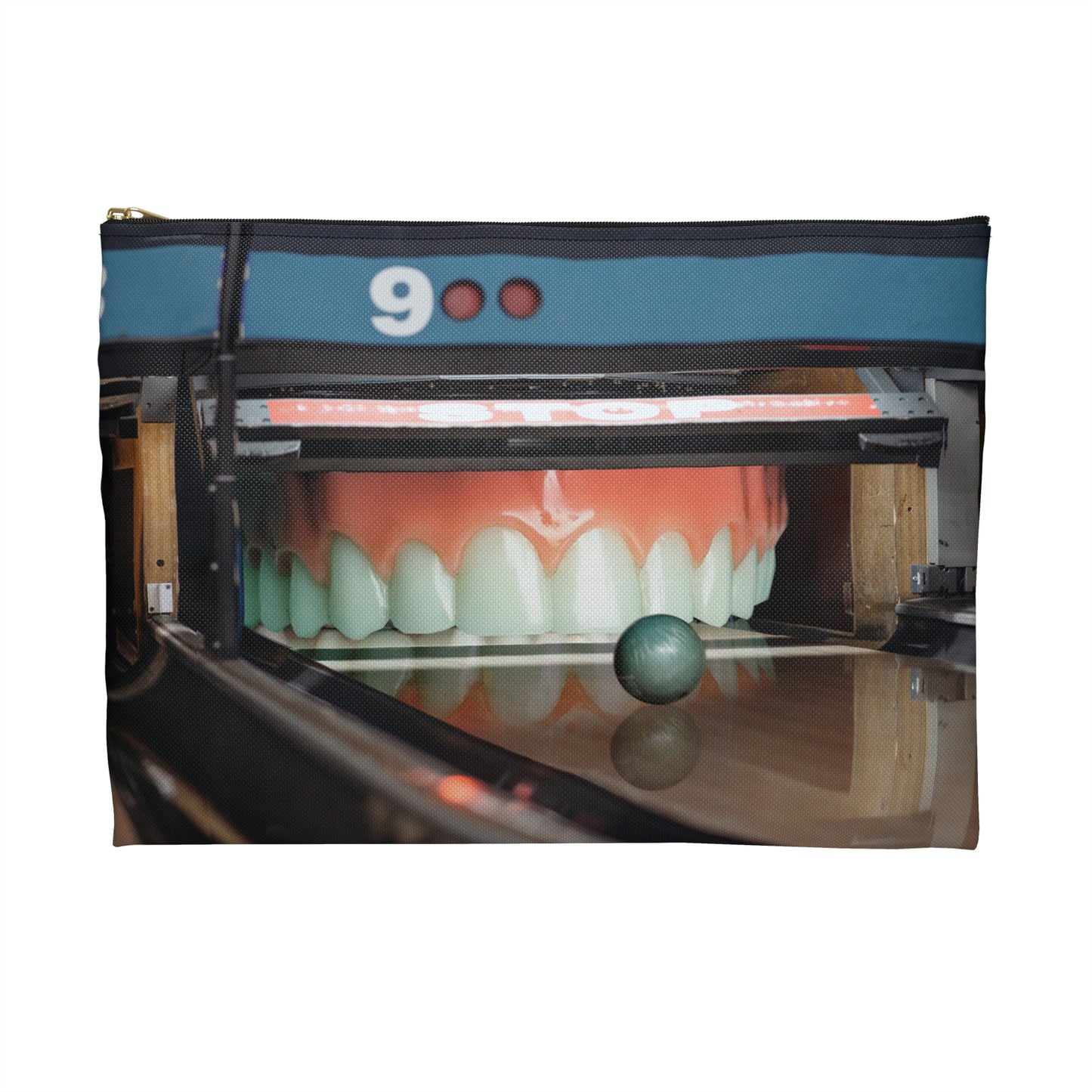 Whimsical Bowling Lane Art on Accessory Pouch - 'Gutter Mouth'