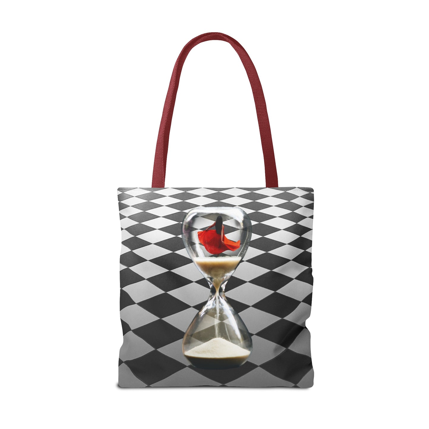 Red Dress Dancer Tote Bag - Surreal Art Checkerboard Design - Dance Through Life