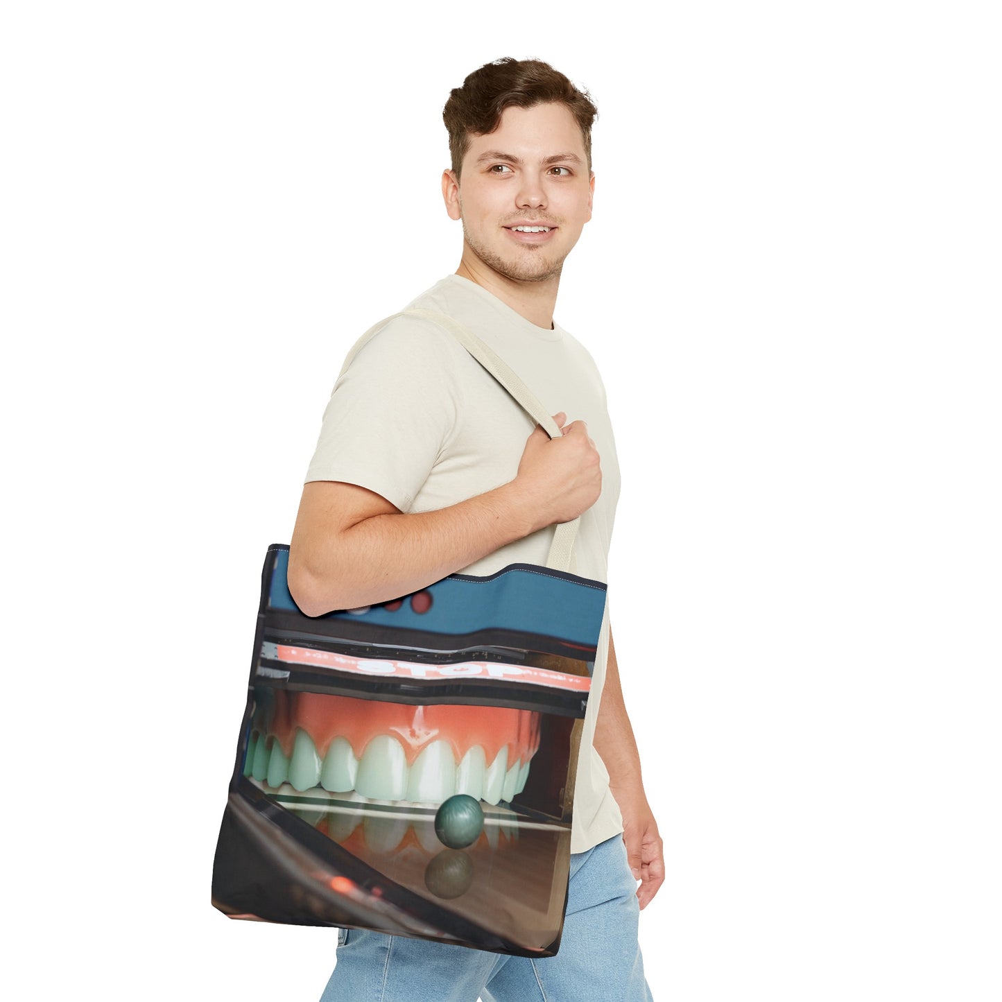 Gutter Mouth Tote Bag with Whimsical Bowling Lane Collage Art Bowler's Dental Tote