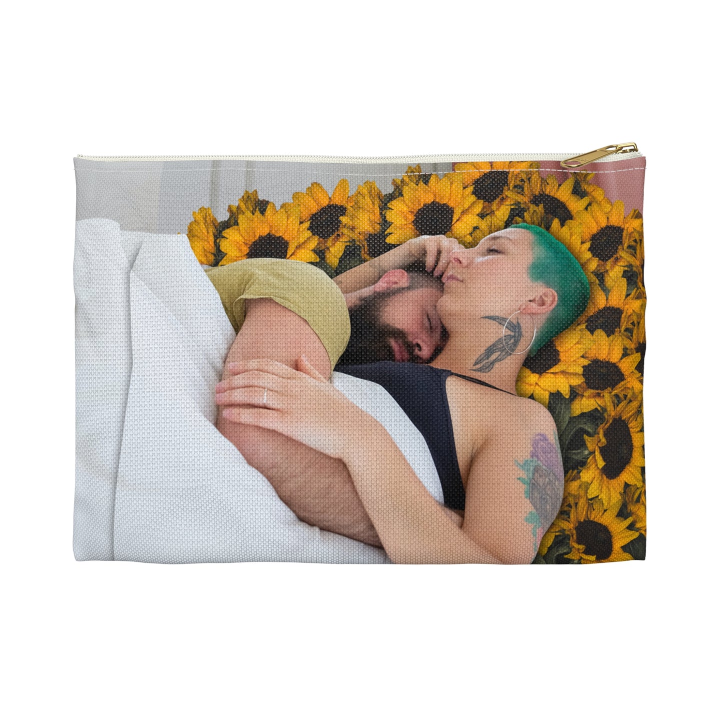 Loving Couple & Sunflowers Accessory Pouch - Surreal Artwork "Sunflowers In Your Room"