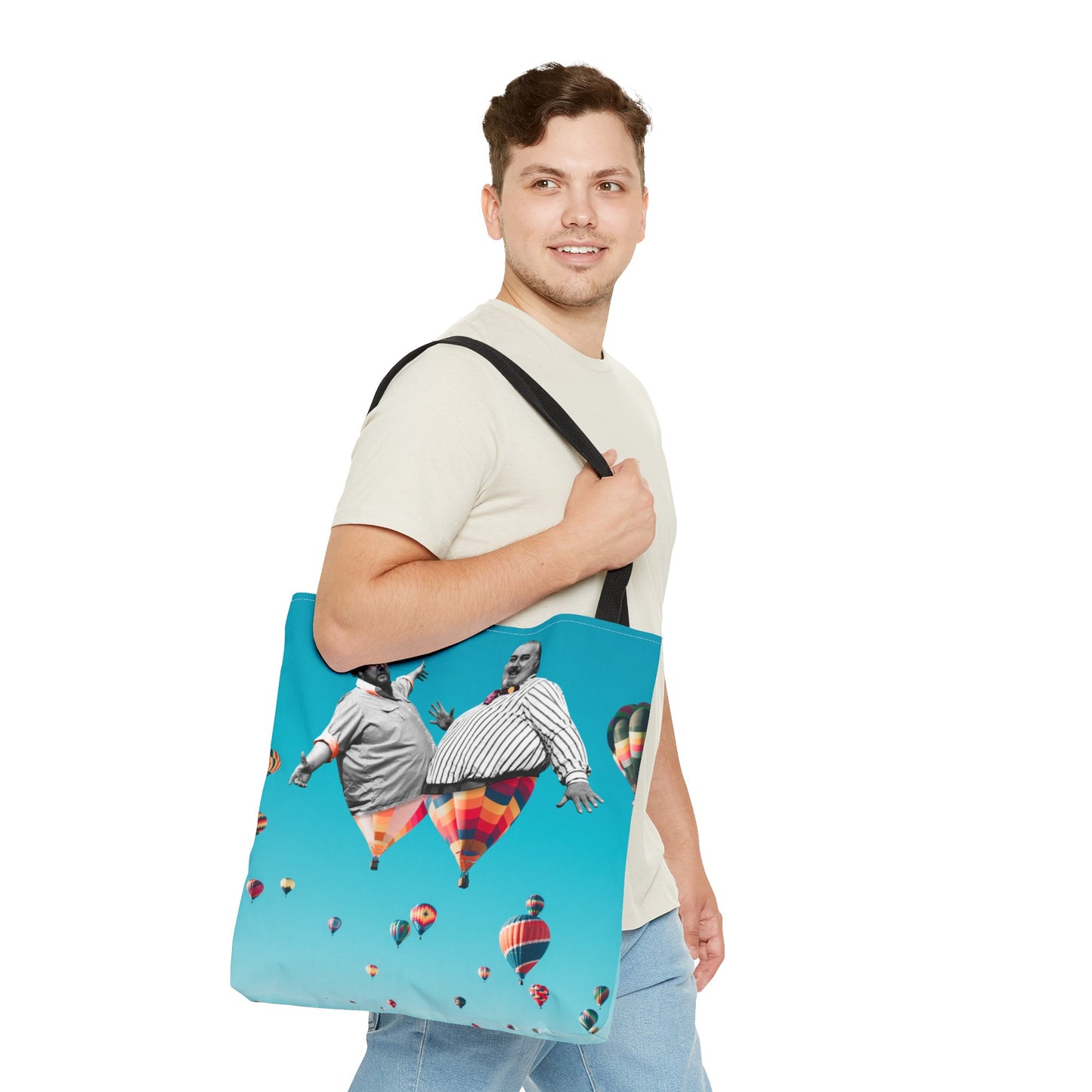 Whimsical Tote Bag with Surreal Art Print - Up Up & Away - Captivating Figures in Flight