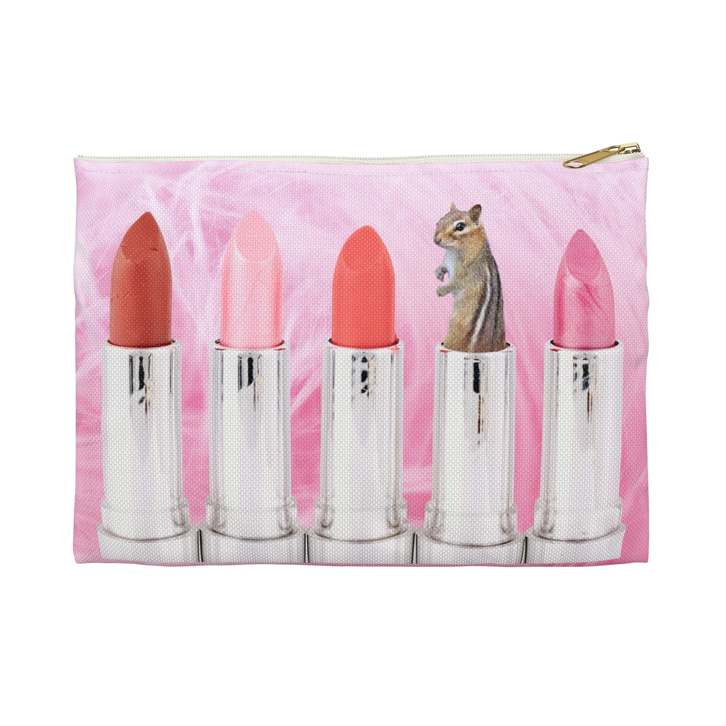 Vibrant Lipstick Accessory Pouch with Chipmunk Surprise - Unique Gift "Shocking Color"