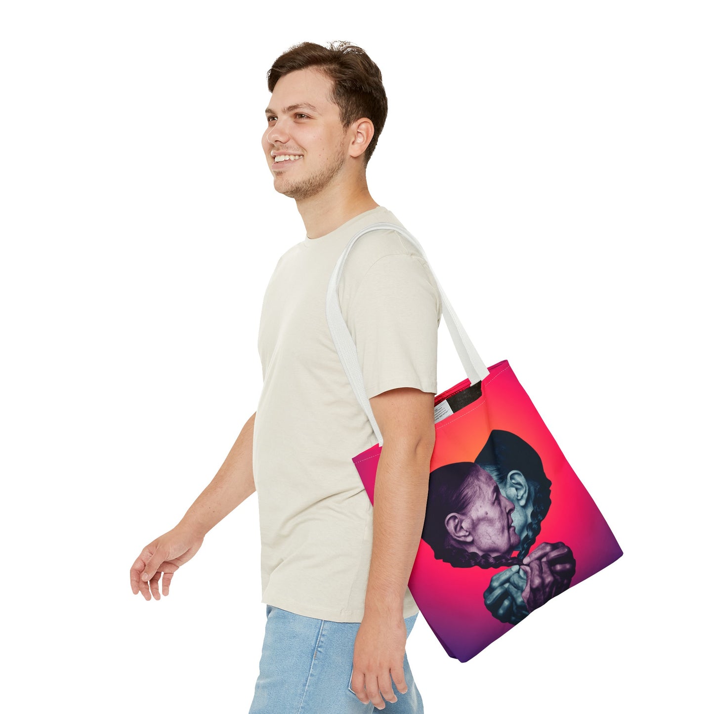 Mesmerizing Collage Art Tote Bag "Keeping Secrets" - Woman Whispering Secret into Her Own Ear