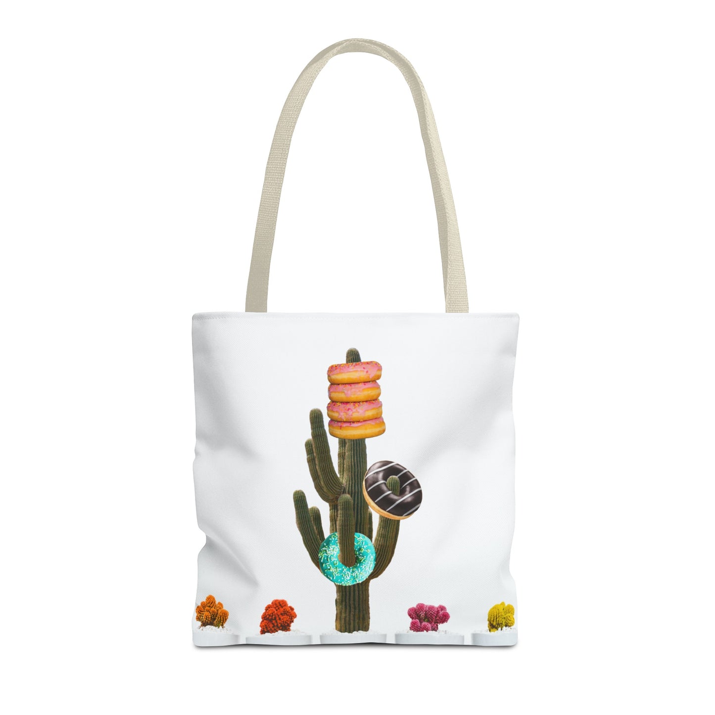 Collage Art Tote Bag featuring 'Giving Tree' & Colorful Donut Cactus Design