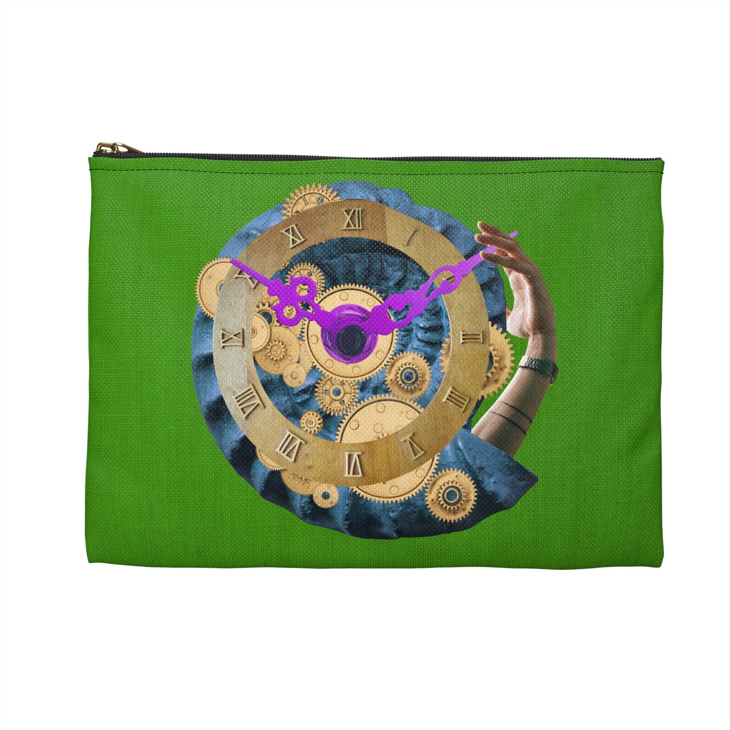 Steampunk Clock Accessory Pouch with Surreal Ammonite Art Print - Departure Time
