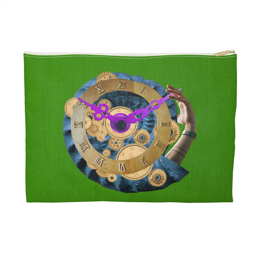 Steampunk Clock Accessory Pouch with Surreal Ammonite Art Print - Departure Time