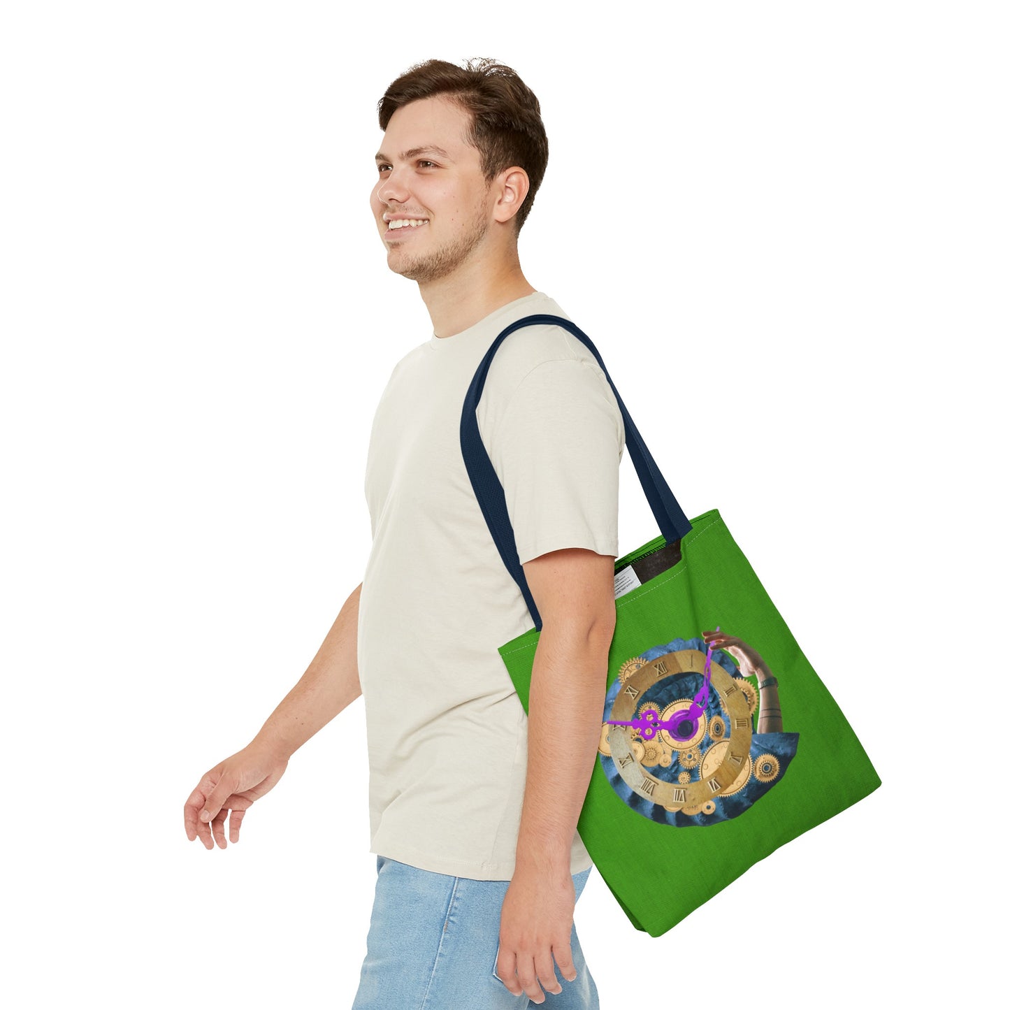 Steampunk Clock Tote Bag with Surreal Ammonite Art Print - Departure Time